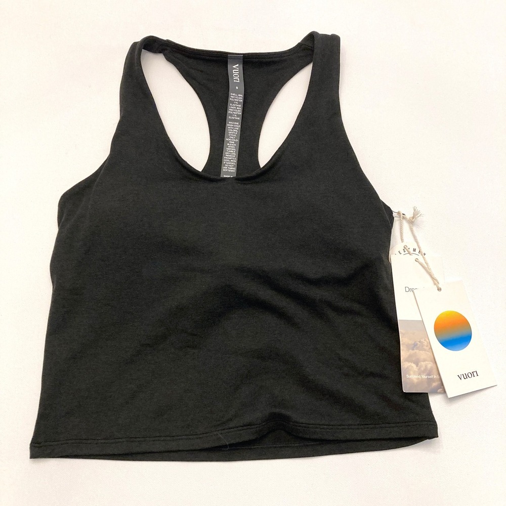 Vuori Halo Performance Crop Tank 2.0 Women's Small Black Heather Dream Knit NEW